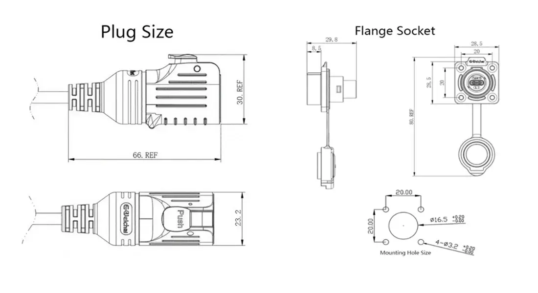 LP16 Type-C Flange-Mount Waterproof Connector