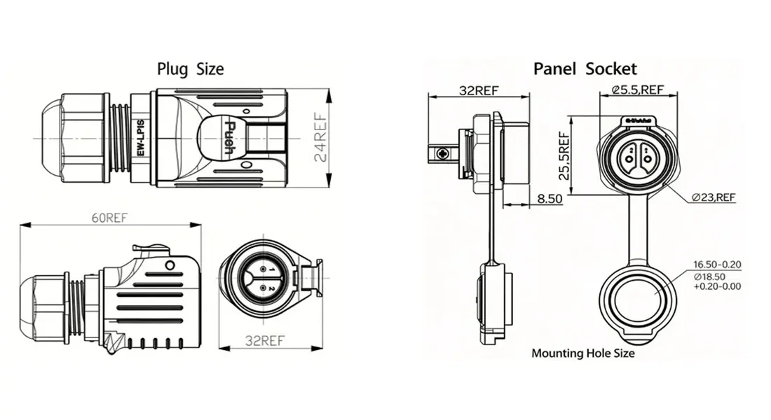 LP16 Panel Socket Connector LP16 Panel Socket Connector