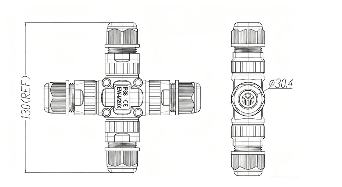 M25 4-Way Waterproof Connector M25 4-Way Waterproof Connector