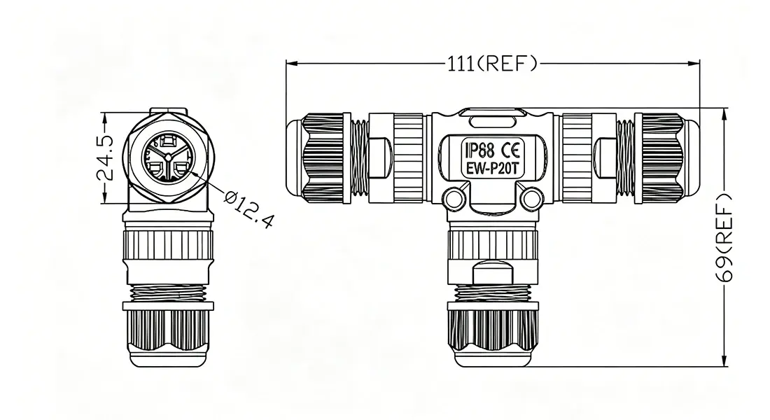 IP68 M20 T Shape Waterproof Connector IP68 M20 T Shape Waterproof Connector