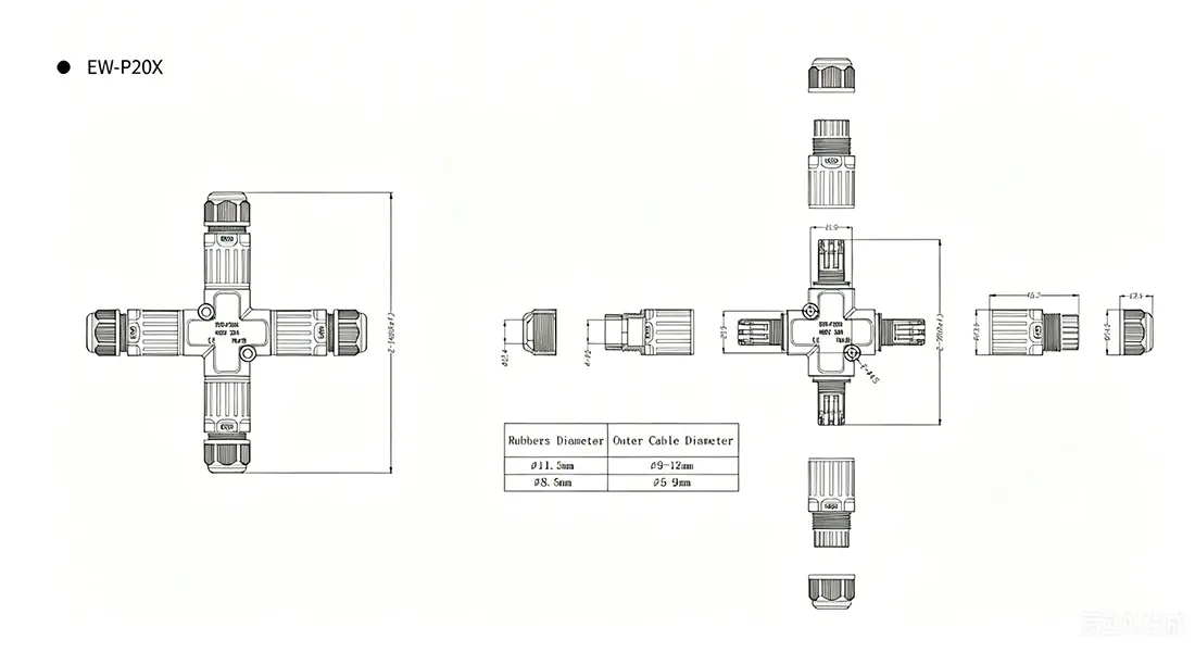 M20 Cross Connector 4 Way Cable Extender M20 Cross Connector 4 Way Cable Extender