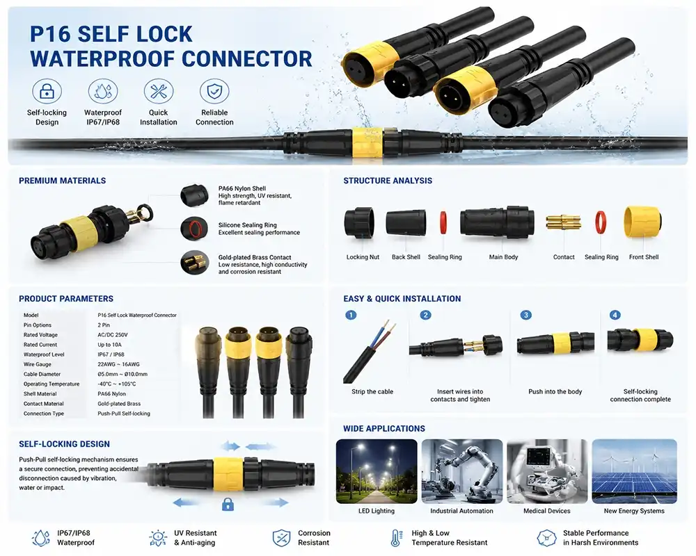 P16 Self Lock Waterproof Connector P16 Self Lock Waterproof Connector