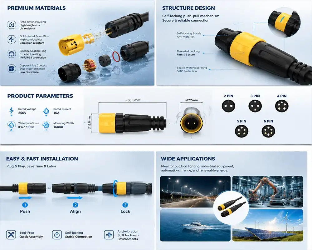 P16 Self Lock Waterproof Connector