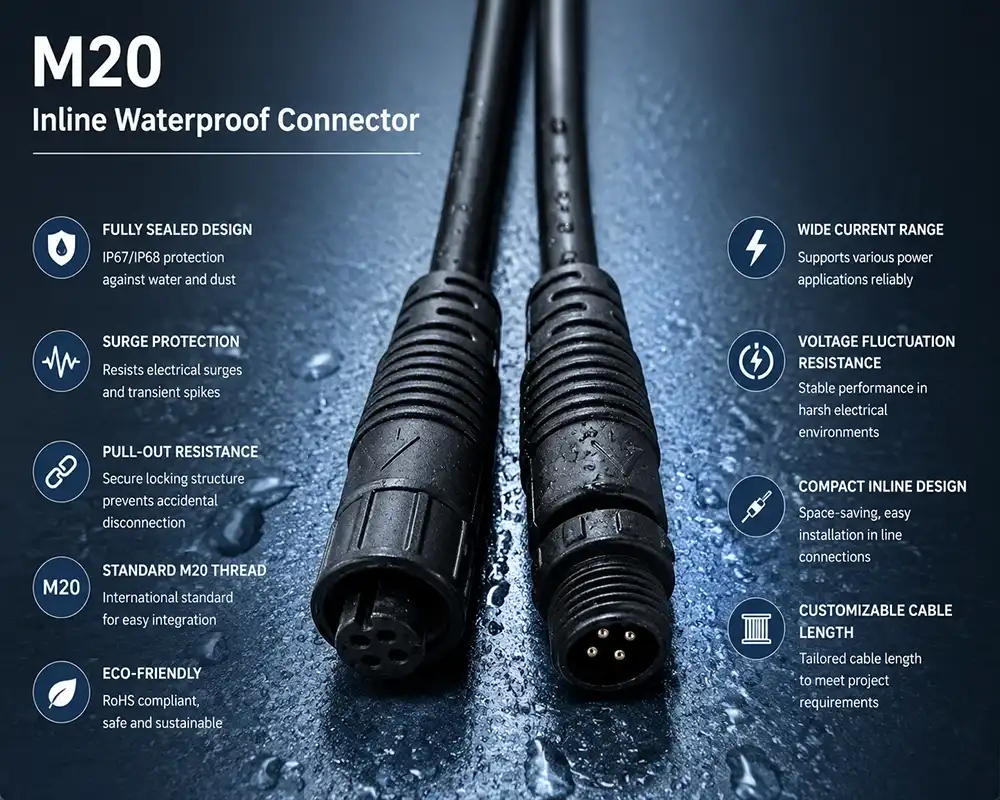M20 Inline Waterproof Connector advantage