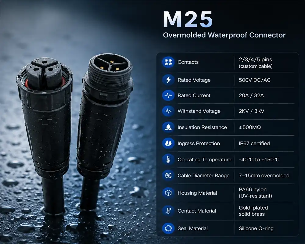M25 Overmolded Waterproof Connector