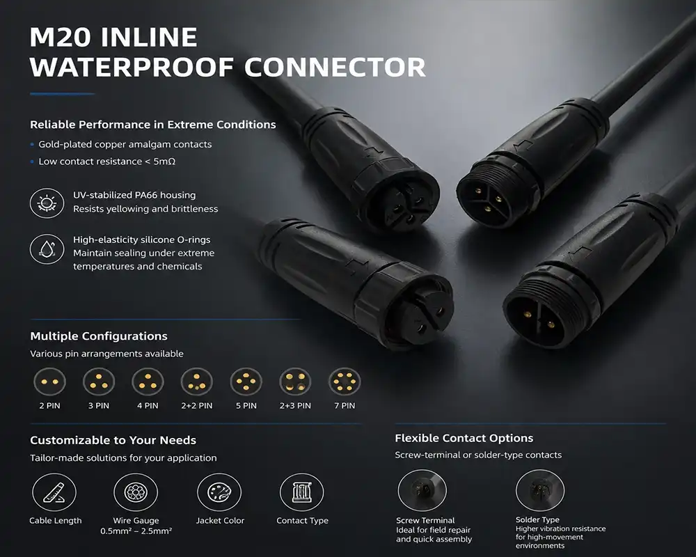 M20 Inline Waterproof Connector