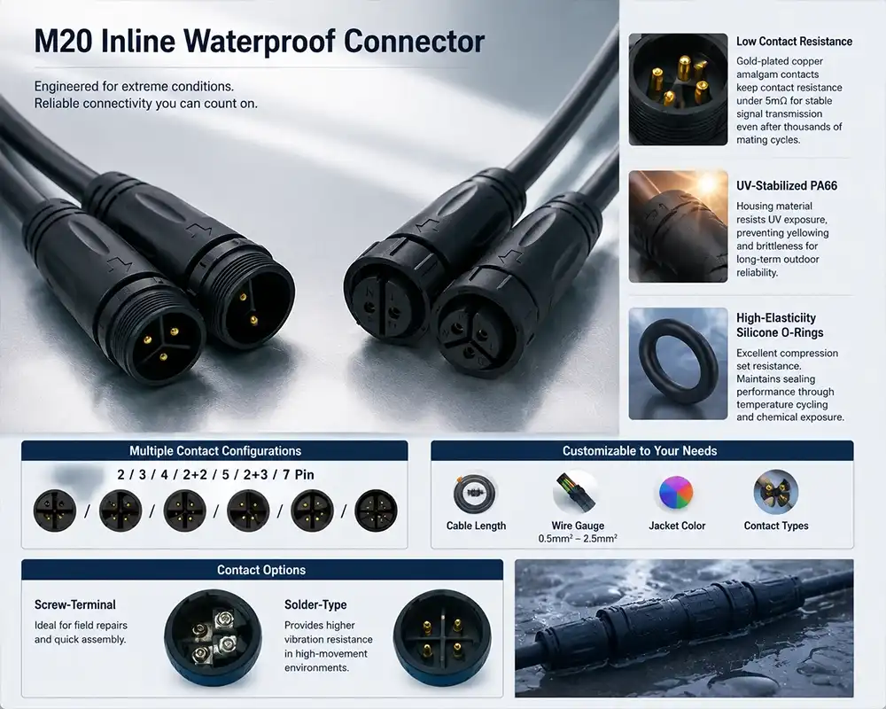 M20 Inline Waterproof Connector