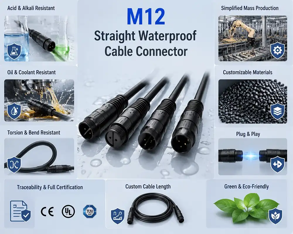 M12 Straight Waterproof Cable Connector advantage M12 Straight Waterproof Cable Connector advantage