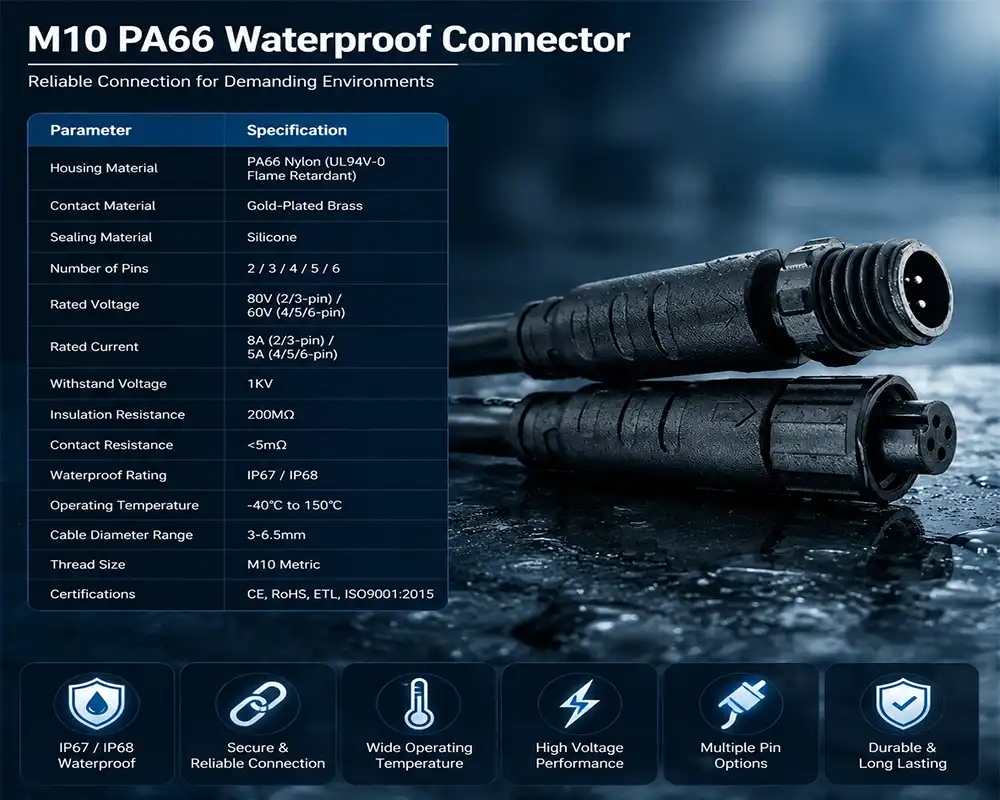 M10 PA66 Waterproof Connector