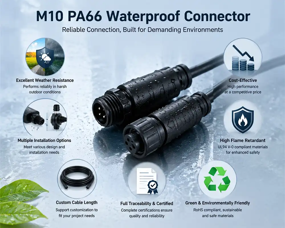 M10 PA66 Waterproof Connector advantage M10 PA66 Waterproof Connector advantage