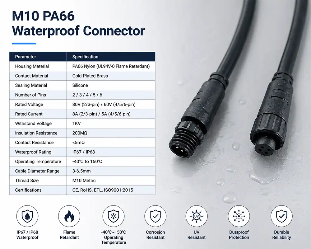 M10 PA66 Waterproof Connector