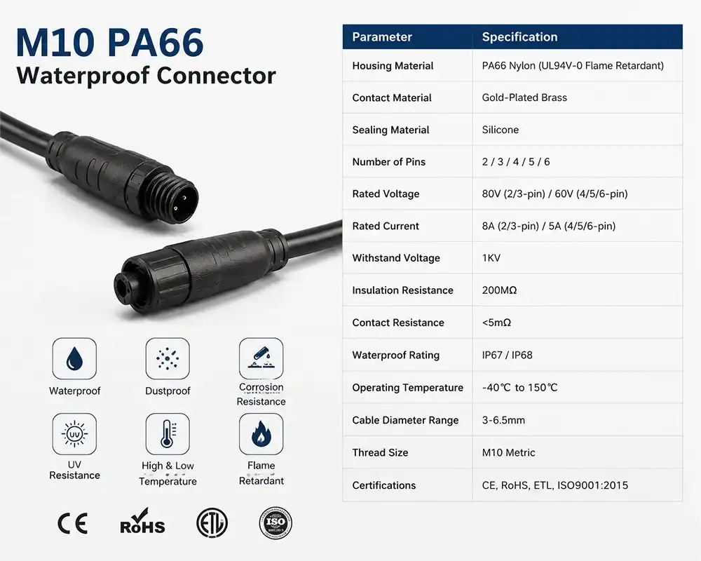 M10 PA66 Waterproof Connector