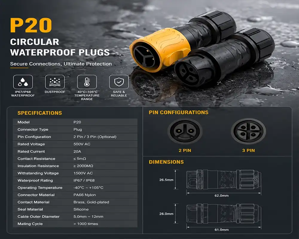 P20 circular waterproof plug