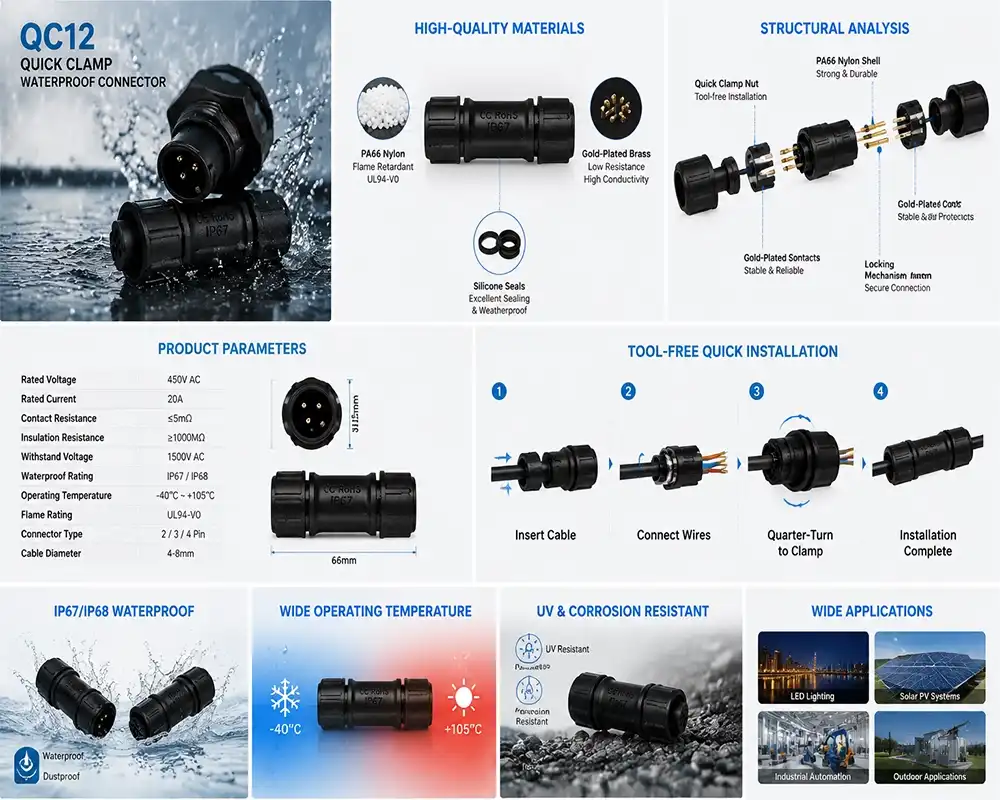 QC12 quick clamp waterproof connector