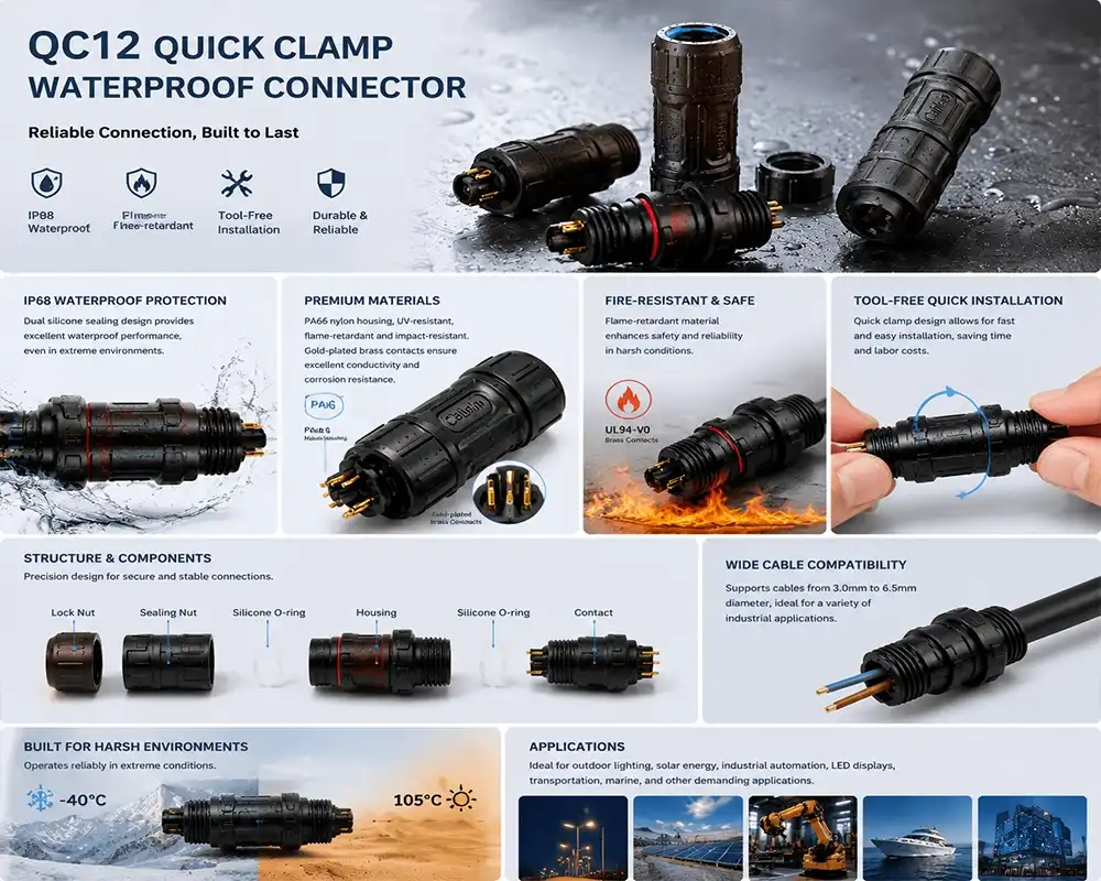 QC12 quick clamp waterproof connector advantage