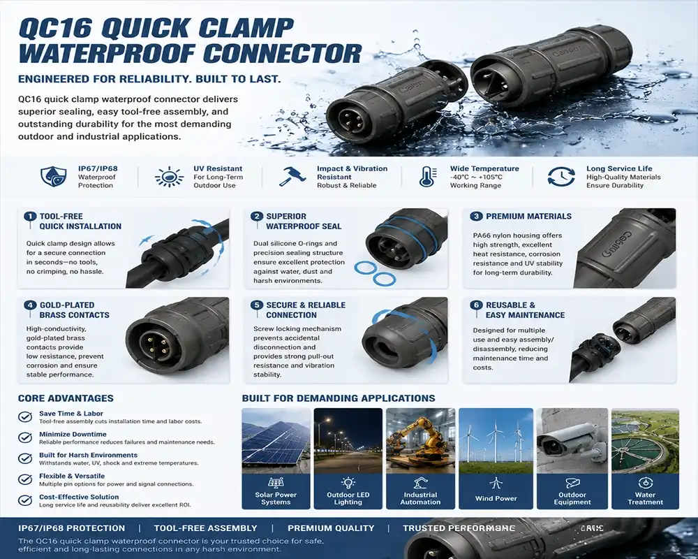QC16 quick clamp waterproof connector advantage