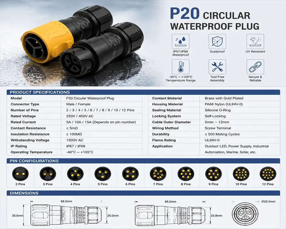 P20 circular waterproof plug advantage