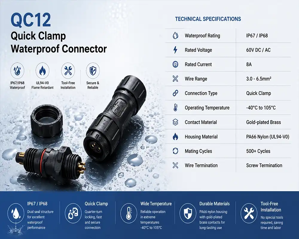 QC12 quick clamp waterproof connector