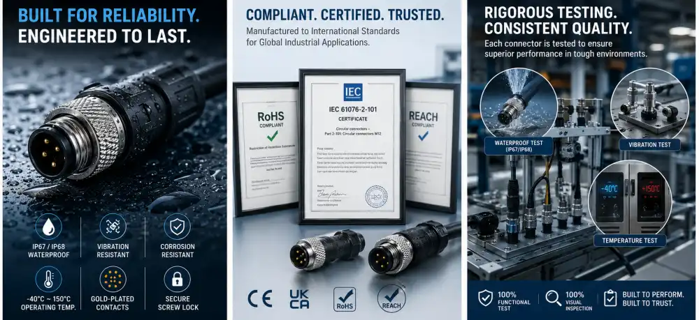 M12 straight waterproof cable connectors certificate M12 straight waterproof cable connectors certificate