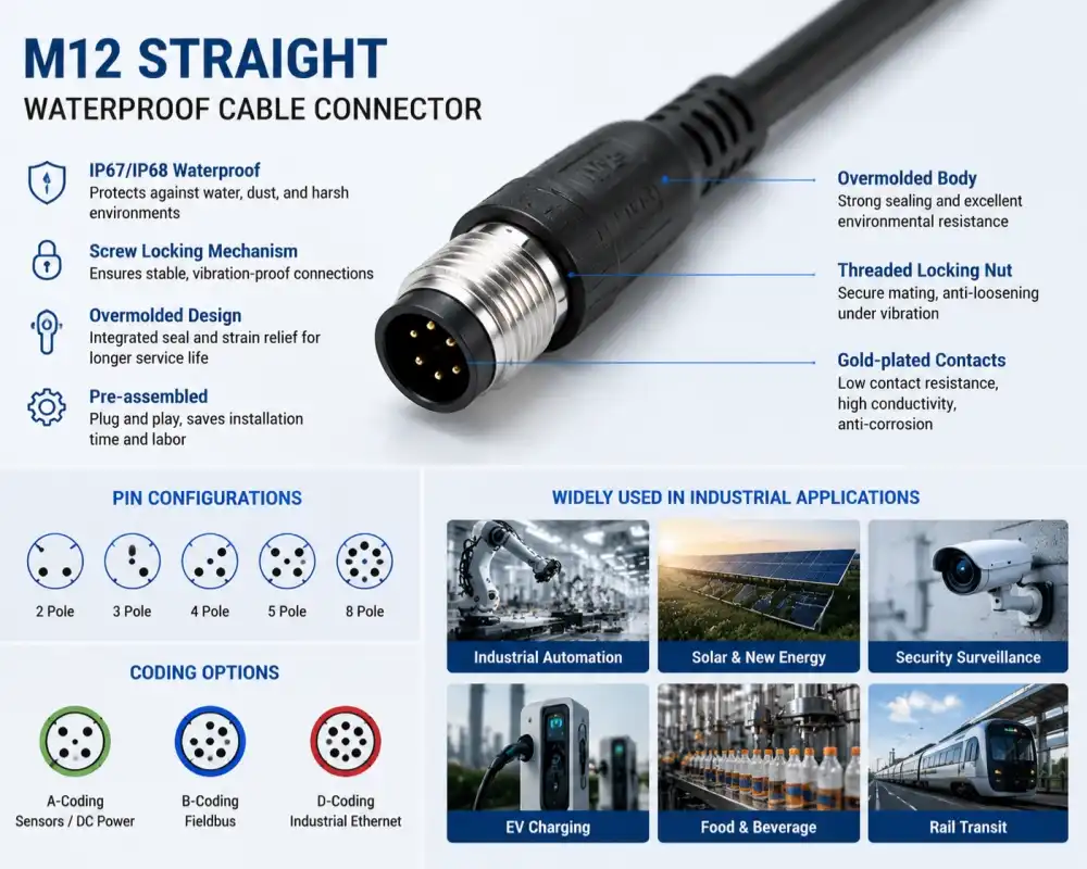 M12 straight waterproof cable connectors application M12 straight waterproof cable connectors application