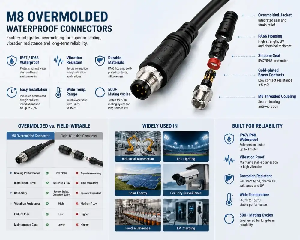 M8 overmolded waterproof connectors