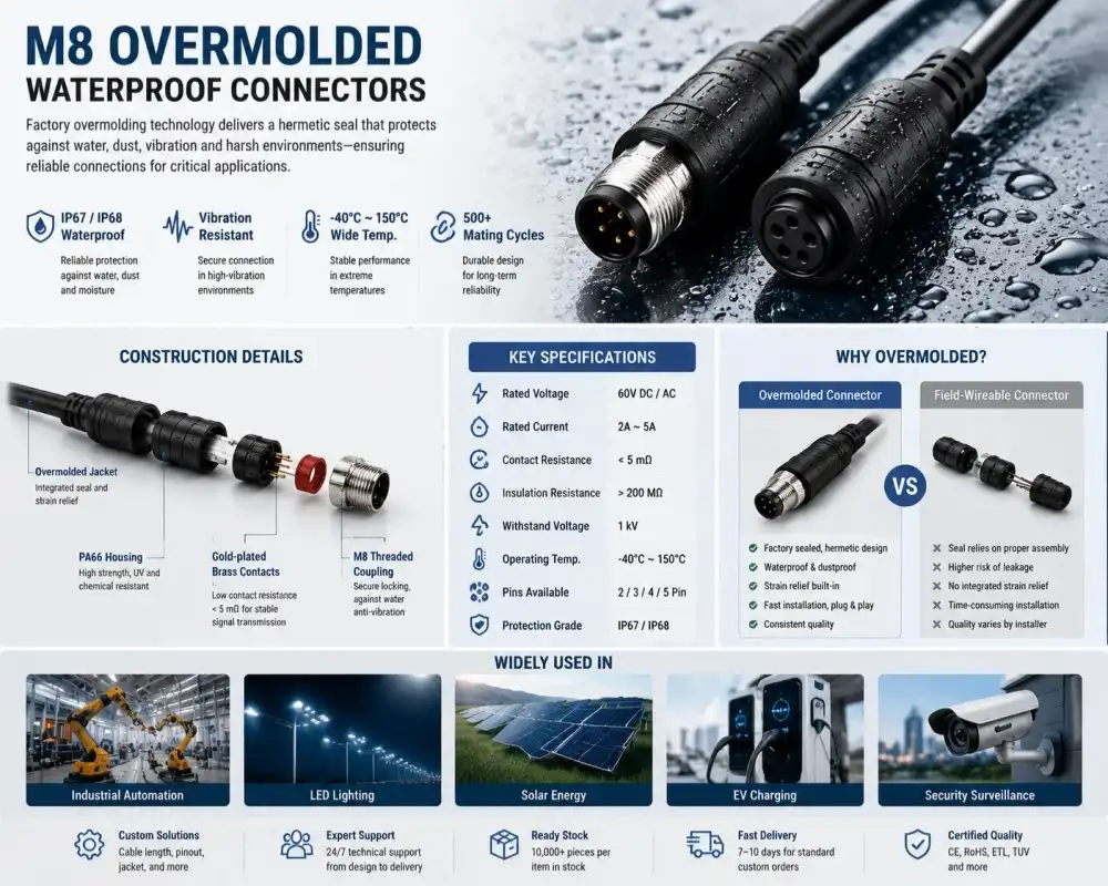 M8 overmolded waterproof connector