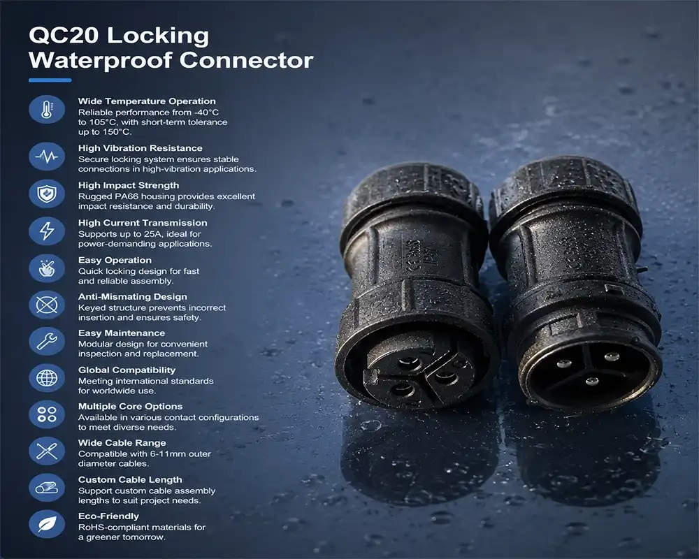 QC20 locking waterproof connector advantage QC20 locking waterproof connector advantage
