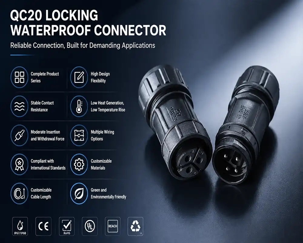 QC20 locking waterproof connector advantage