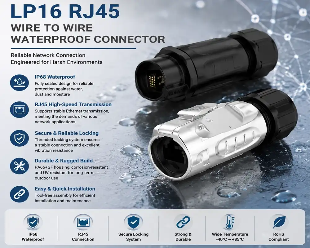 LP16 RJ45 wire-to-wire waterproof connector advantage LP16 RJ45 wire-to-wire waterproof connector advantage