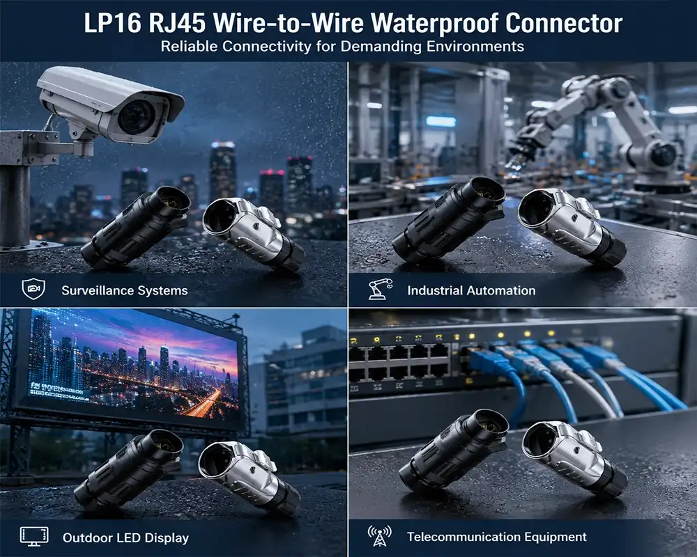 LP16 RJ45 wire-to-wire waterproof connector application LP16 RJ45 wire-to-wire waterproof connector application