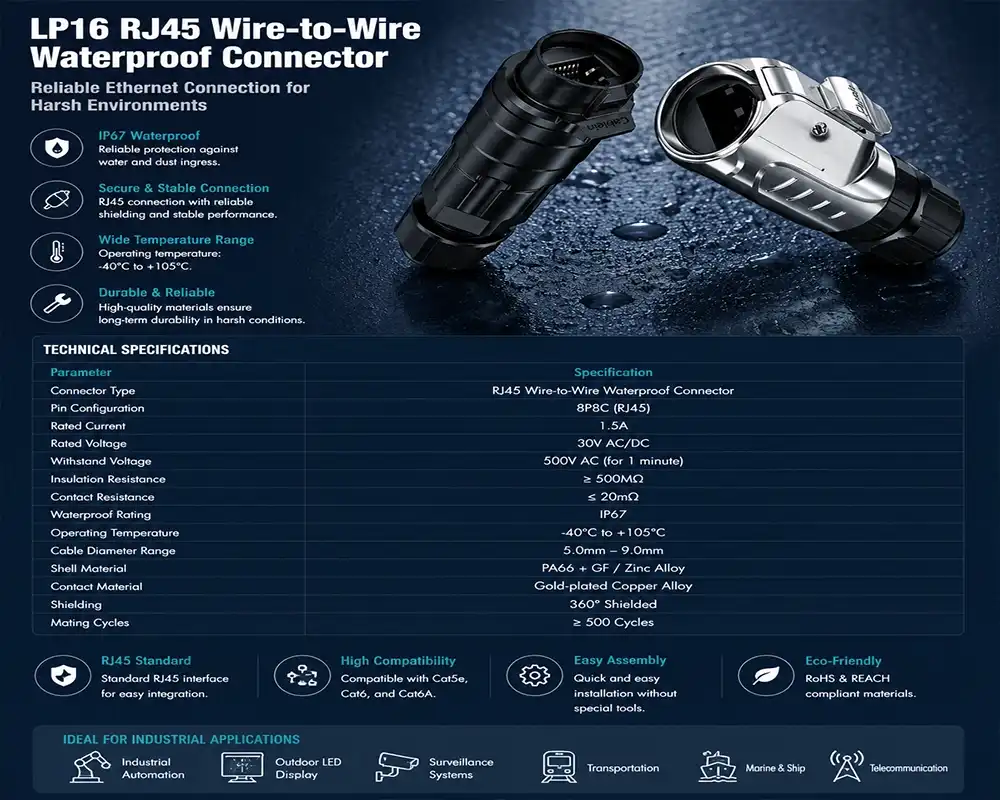 LP16 RJ45 wire-to-wire waterproof connector LP16 RJ45 wire-to-wire waterproof connector