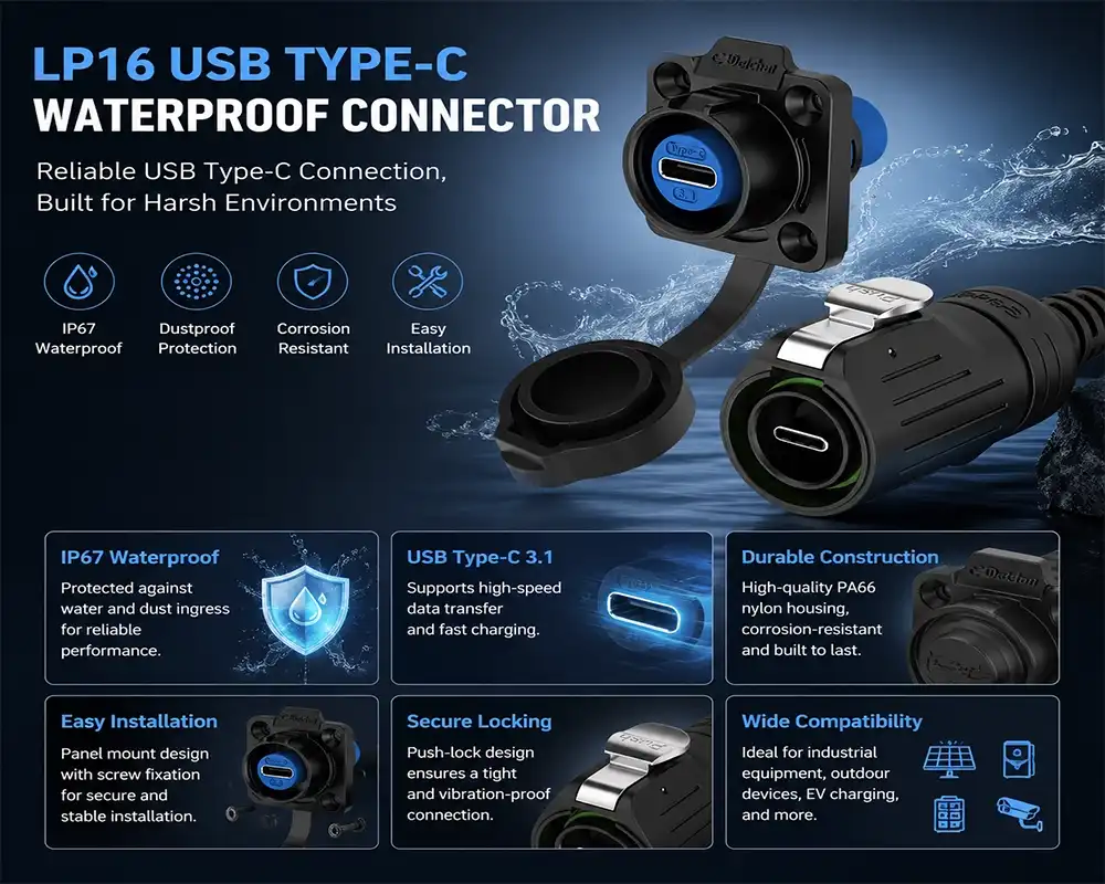 LP16 USB Type-C waterproof connector advantage