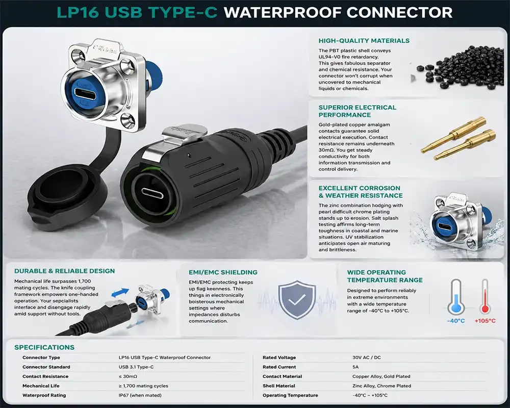 LP16 USB Type-C waterproof connector LP16 USB Type-C waterproof connector