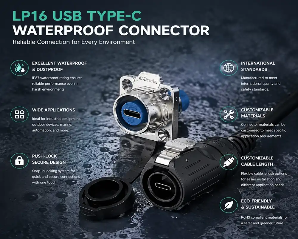 LP16 USB Type-C waterproof connector advantage LP16 USB Type-C waterproof connector advantage