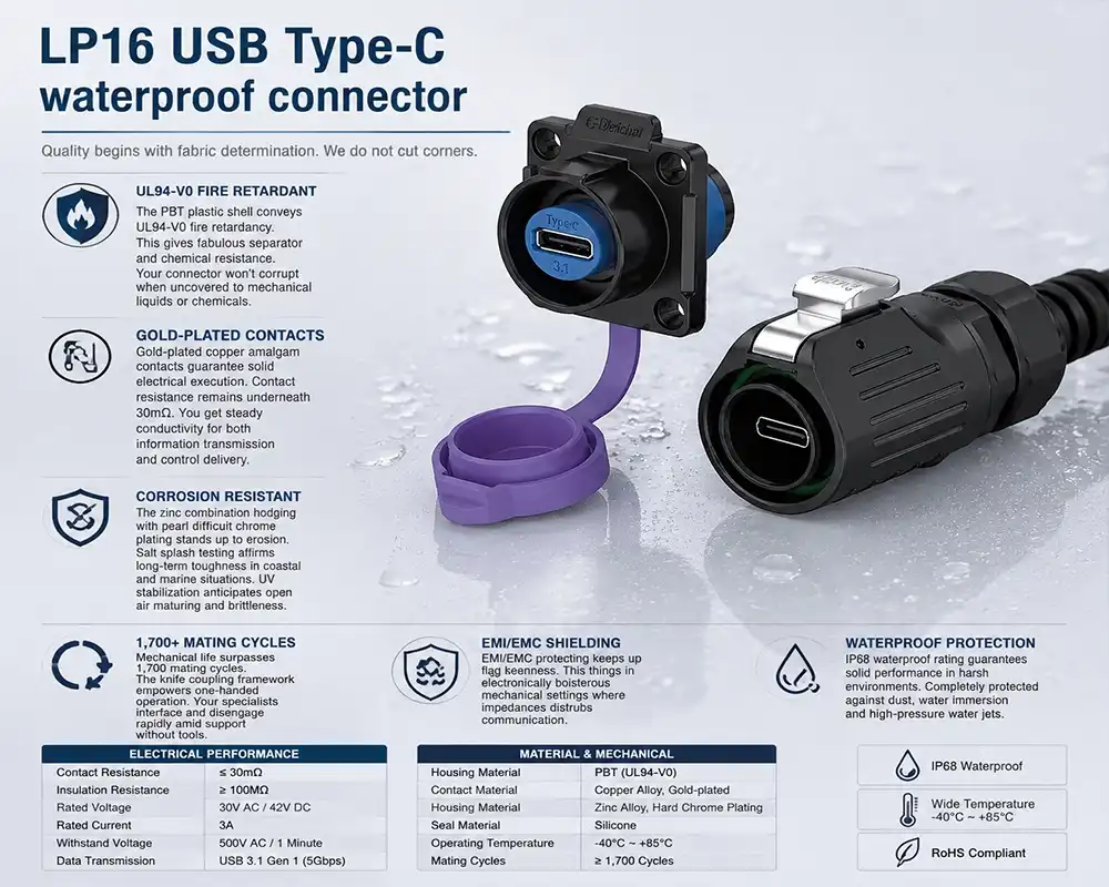 LP16 USB Type-C waterproof connector LP16 USB Type-C waterproof connector