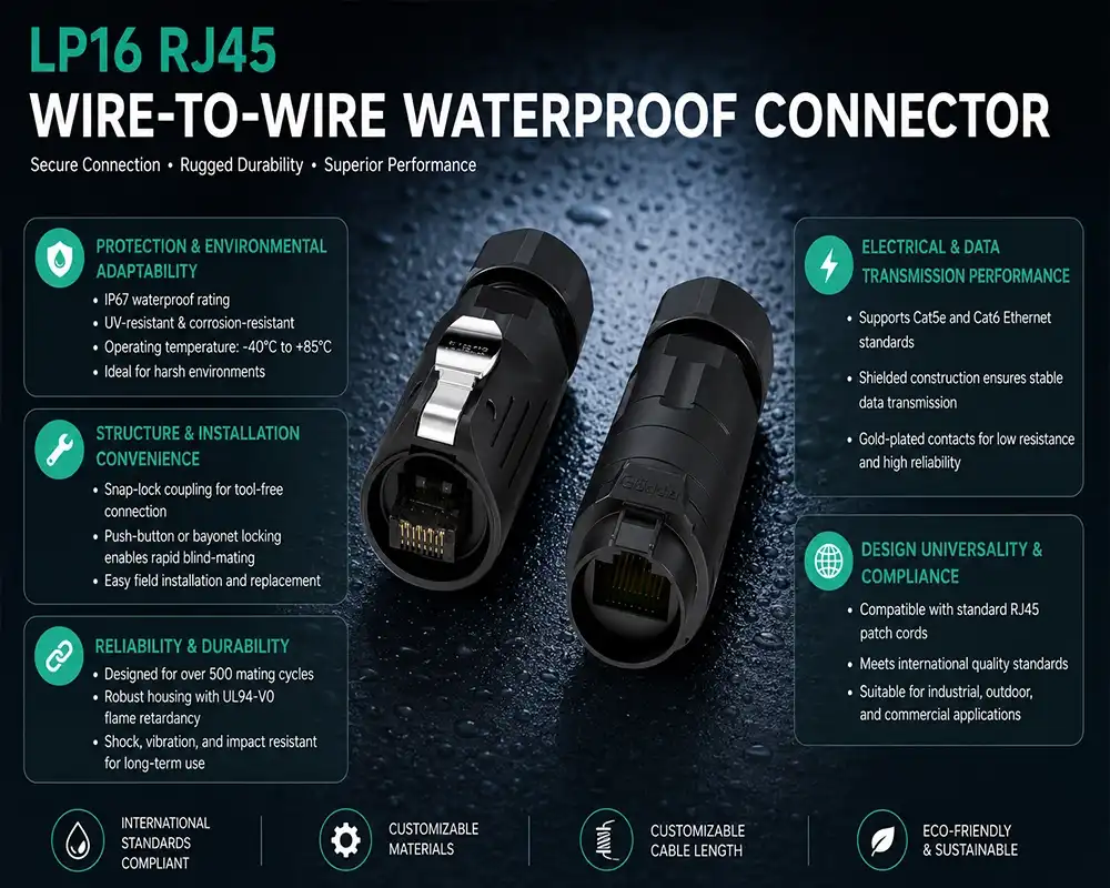 LP16 RJ45 wire-to-wire waterproof connector advantage