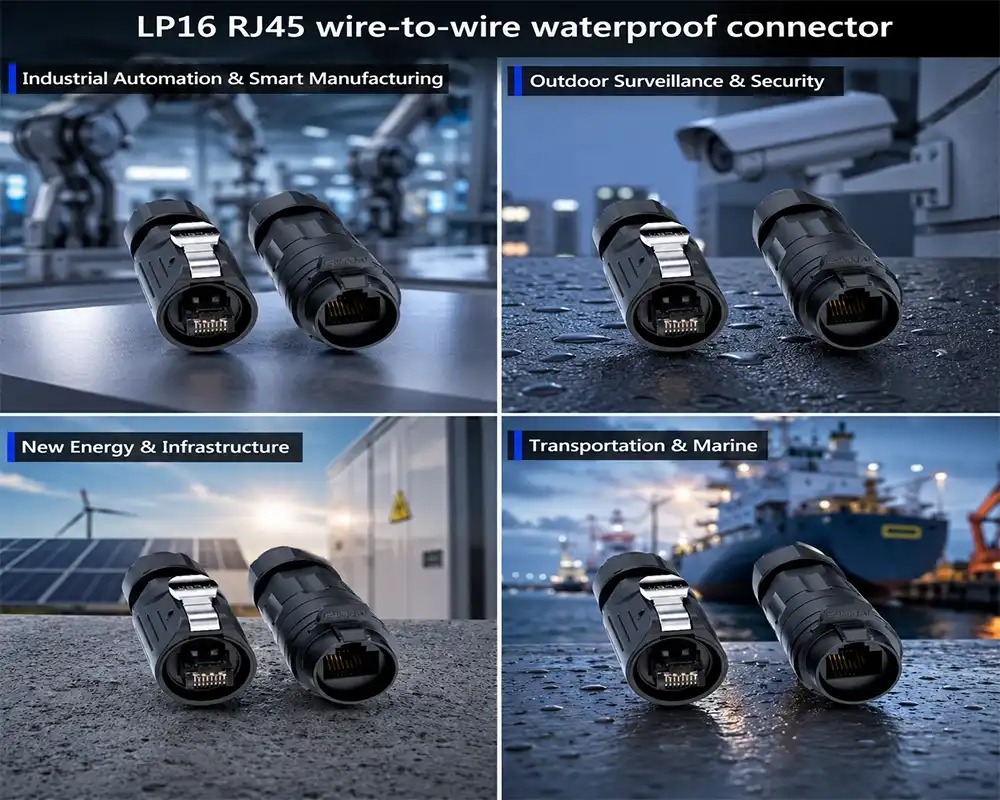 LP16 RJ45 wire-to-wire waterproof connector application