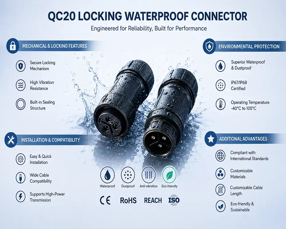 QC20 locking waterproof connector advantage