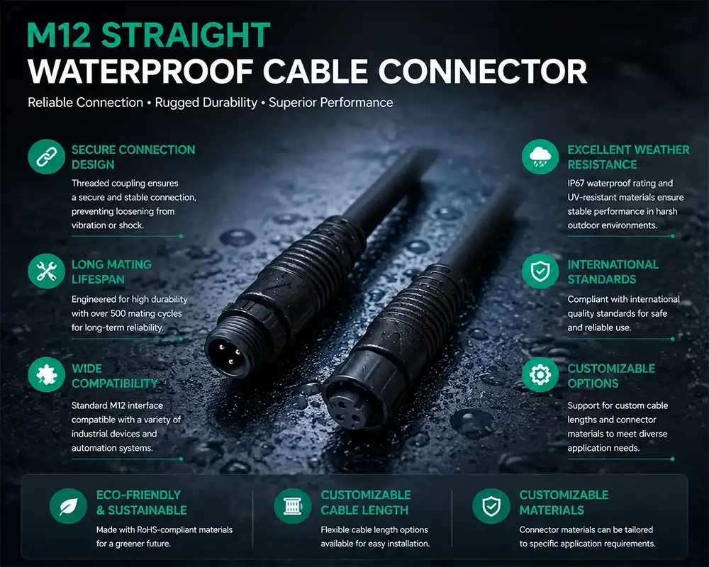 M12 straight waterproof cable connector advantage