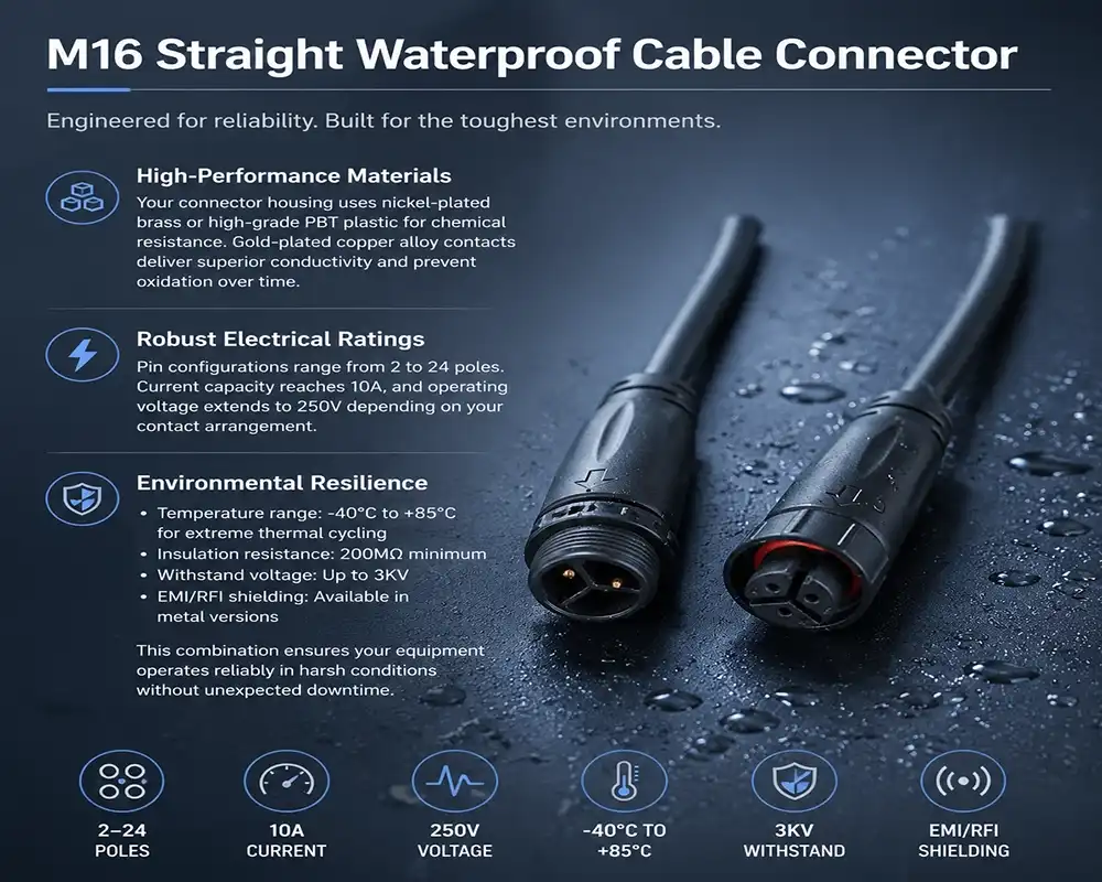 M16 straight waterproof cable connector