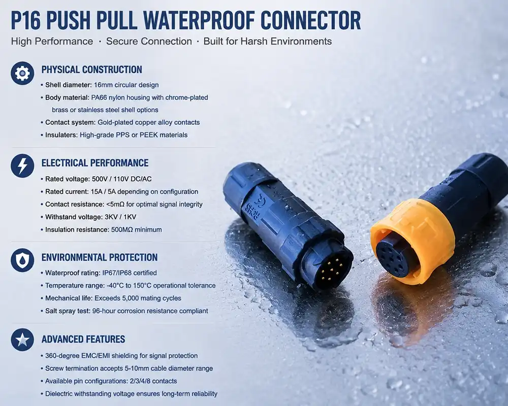 P16 push pull waterproof connector