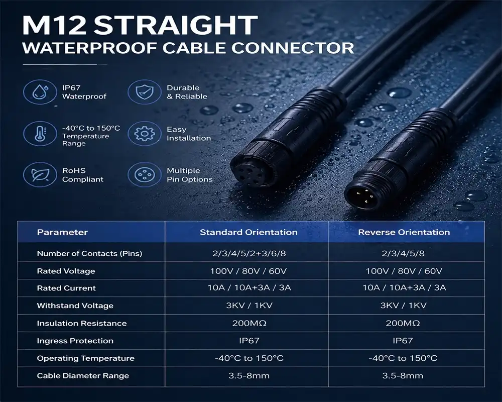 M12 straight waterproof cable connector M12 straight waterproof cable connector