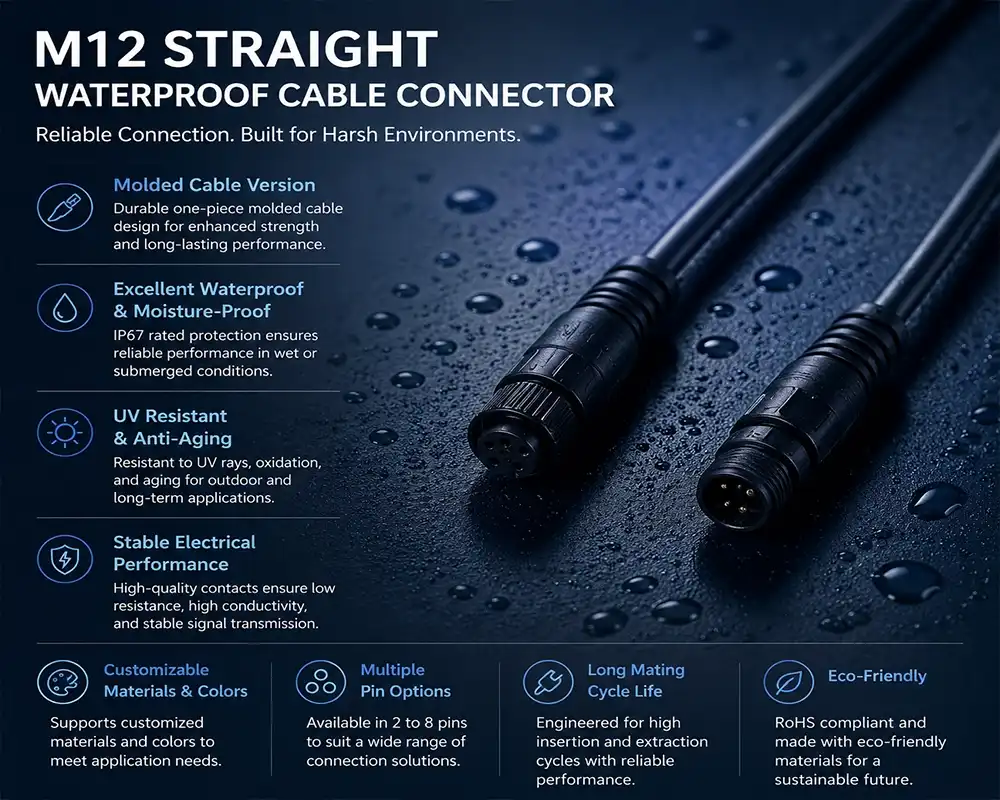 M12 straight waterproof cable connector advantage