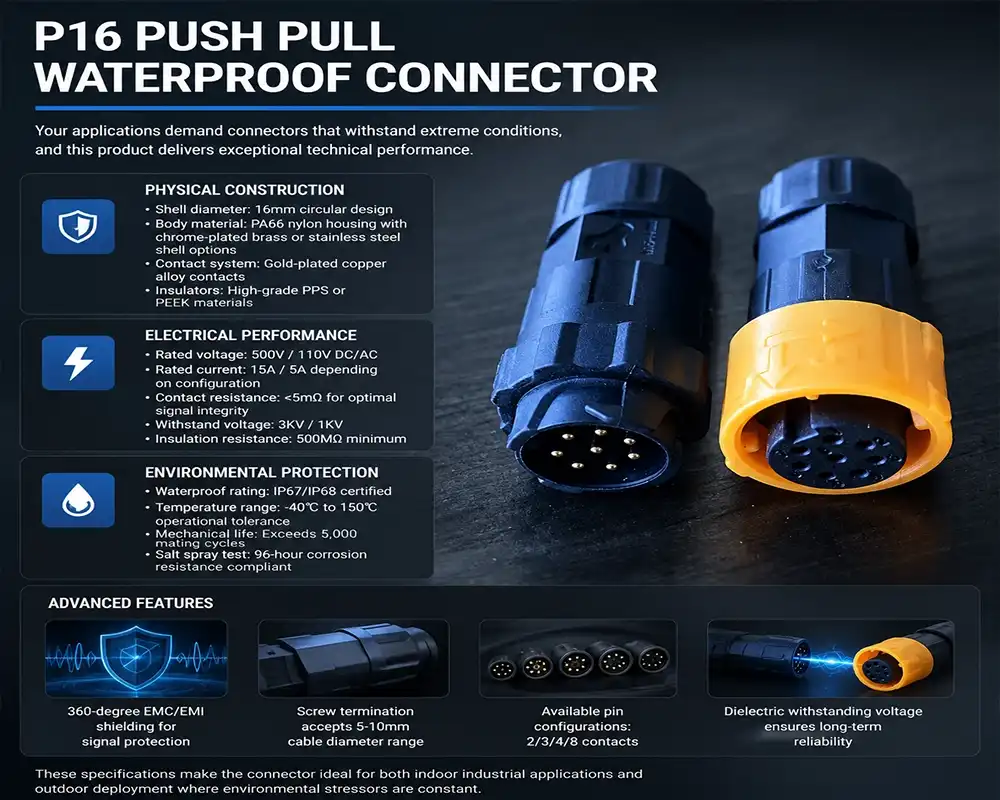 P16 push pull waterproof connector