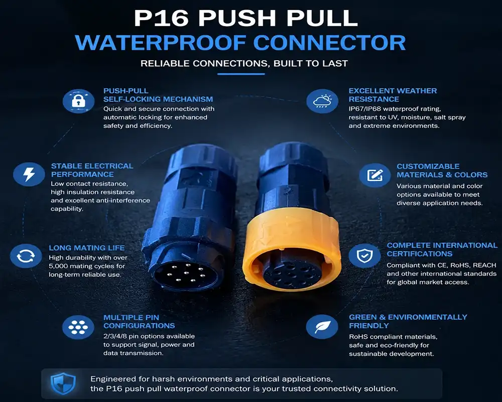 P16 push pull waterproof connector advantage P16 push pull waterproof connector advantage