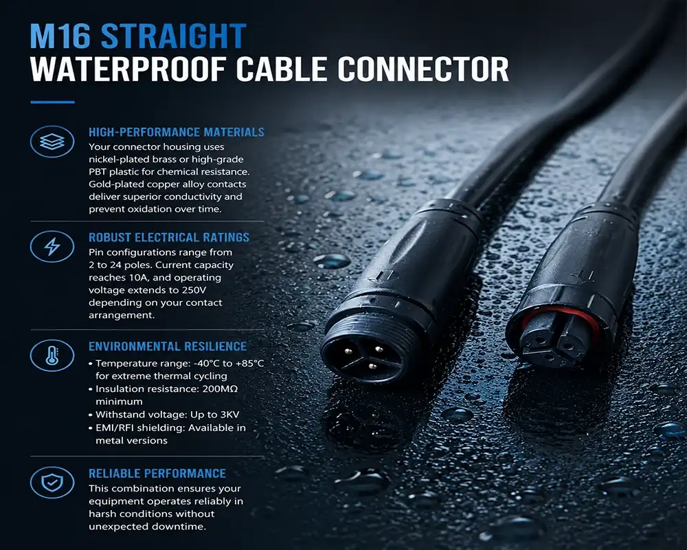 M16 straight waterproof cable connector