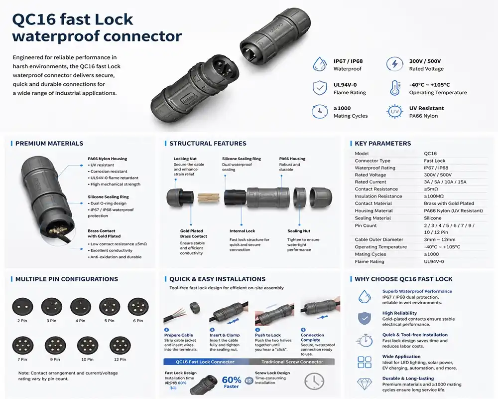 QC16 fast Lock waterproof connector advantage