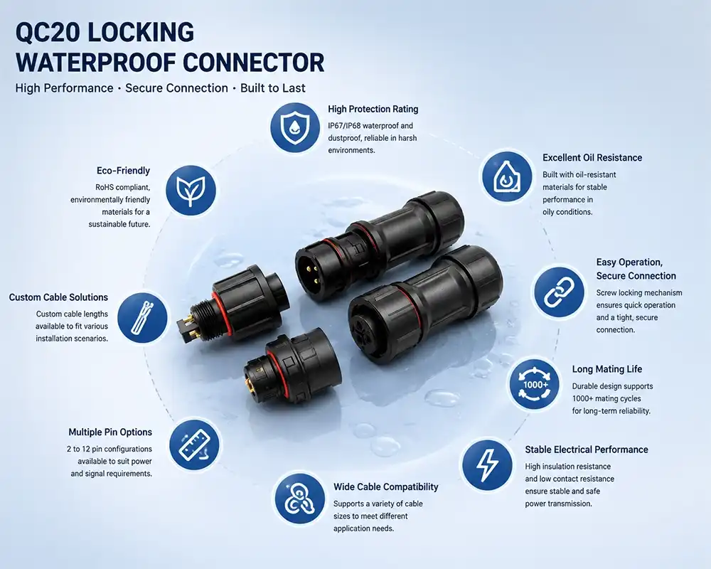 QC20 locking waterproof connector advantage