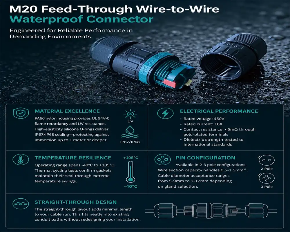 M20 Feed-Through Wire-to-Wire Waterproof Connector M20 Feed-Through Wire-to-Wire Waterproof Connector