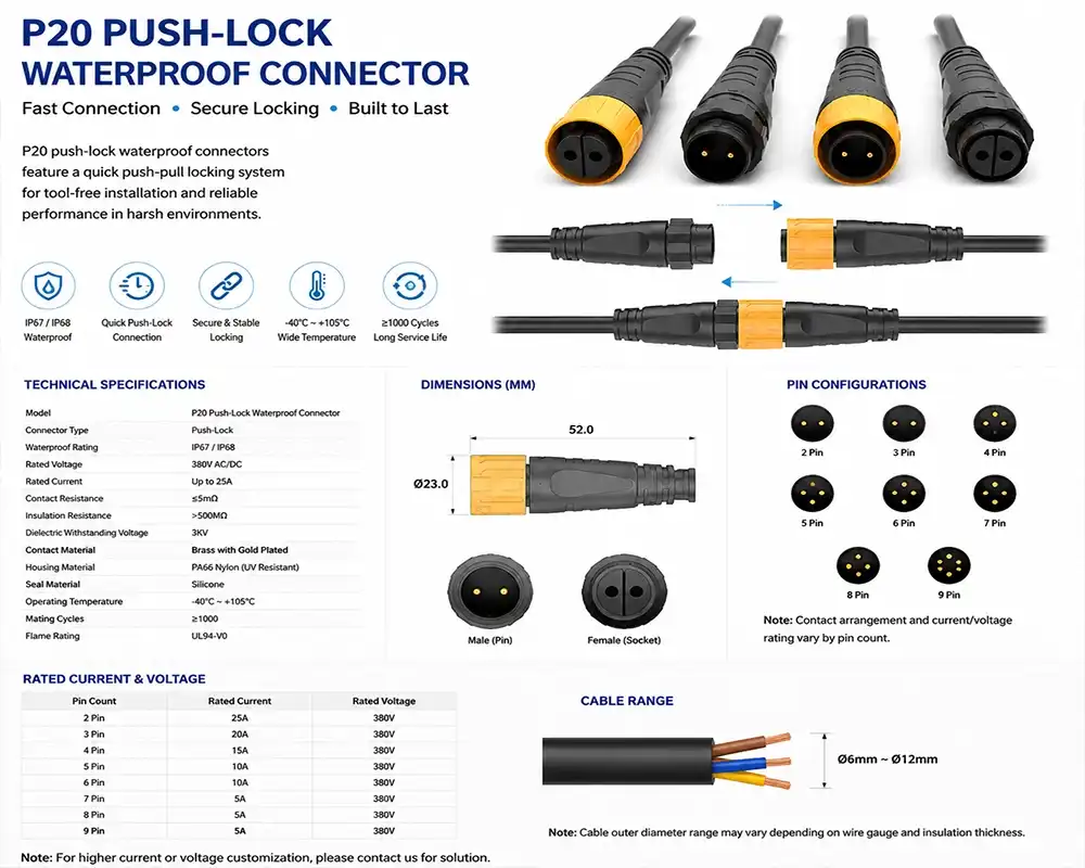 P20 push-Lock waterproof connector